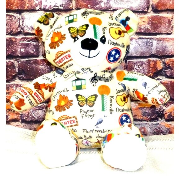 Tennessee-Themed Plush Bear With Colorful Print & Symbols 8-Inch - Picture 1 of 4